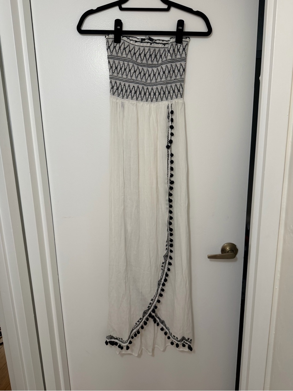 Boho Strapless White PomPom Midi Dress / Swimsuit Cover Up Dress